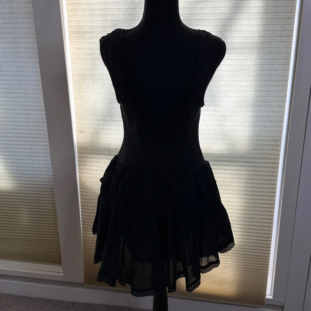 Free People Black Sleeveless Mini Dress with Tiered Skirt